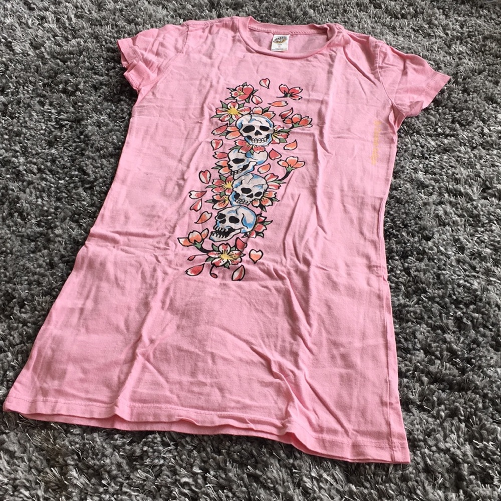 Ed Hardy cherry blossom and skulls tunic tee